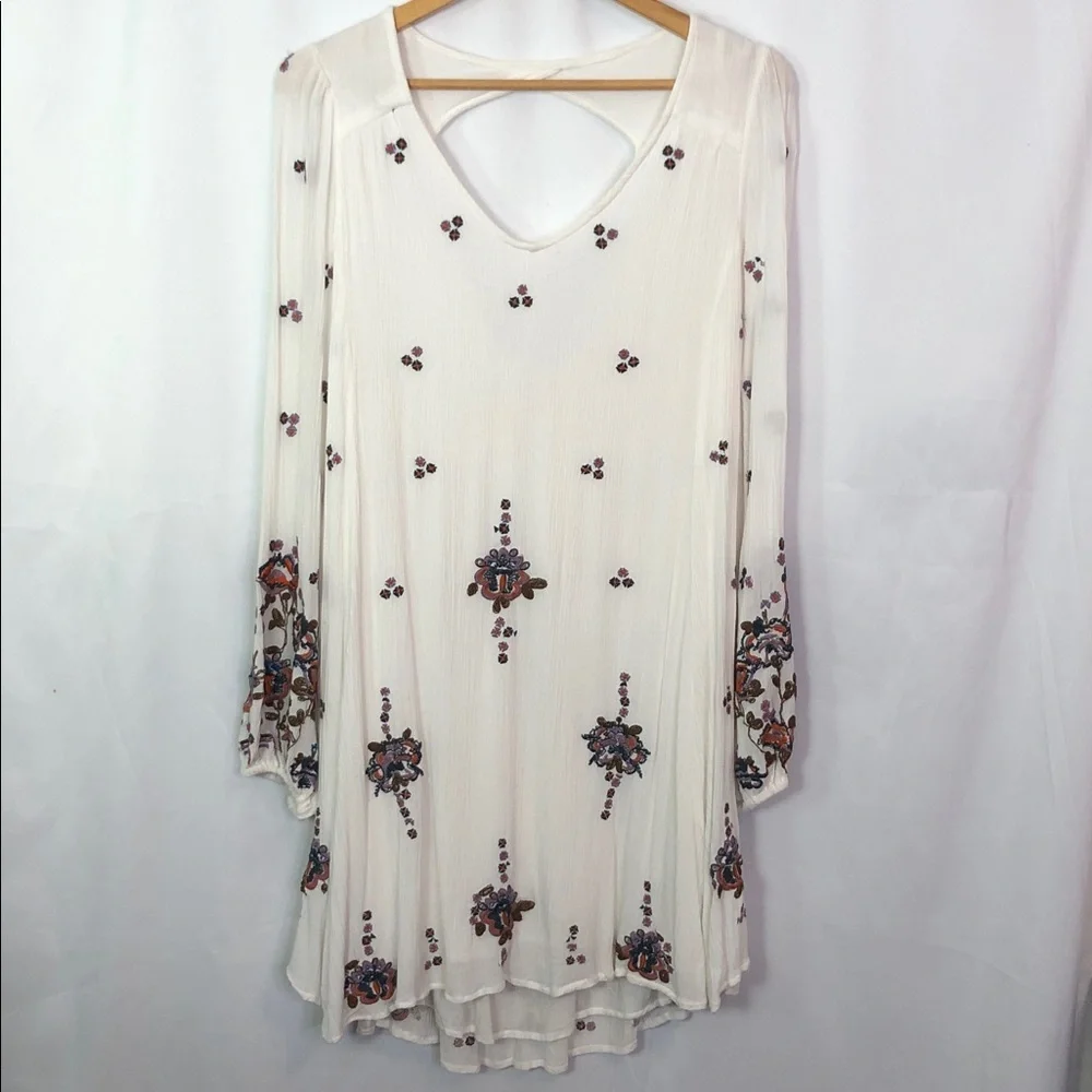 Free People Embroidered Oxford Swing Cut Out Mini Dress Size L - Picture 4 of 11